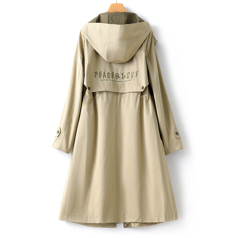 Women's Waterproof Trench Coat with Hood and Drawstring Waist