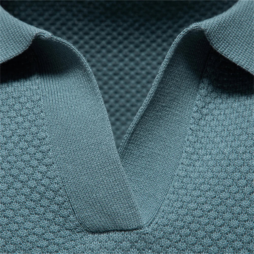 Men's Short Sleeve Polo Shirt with Textured Knit Design