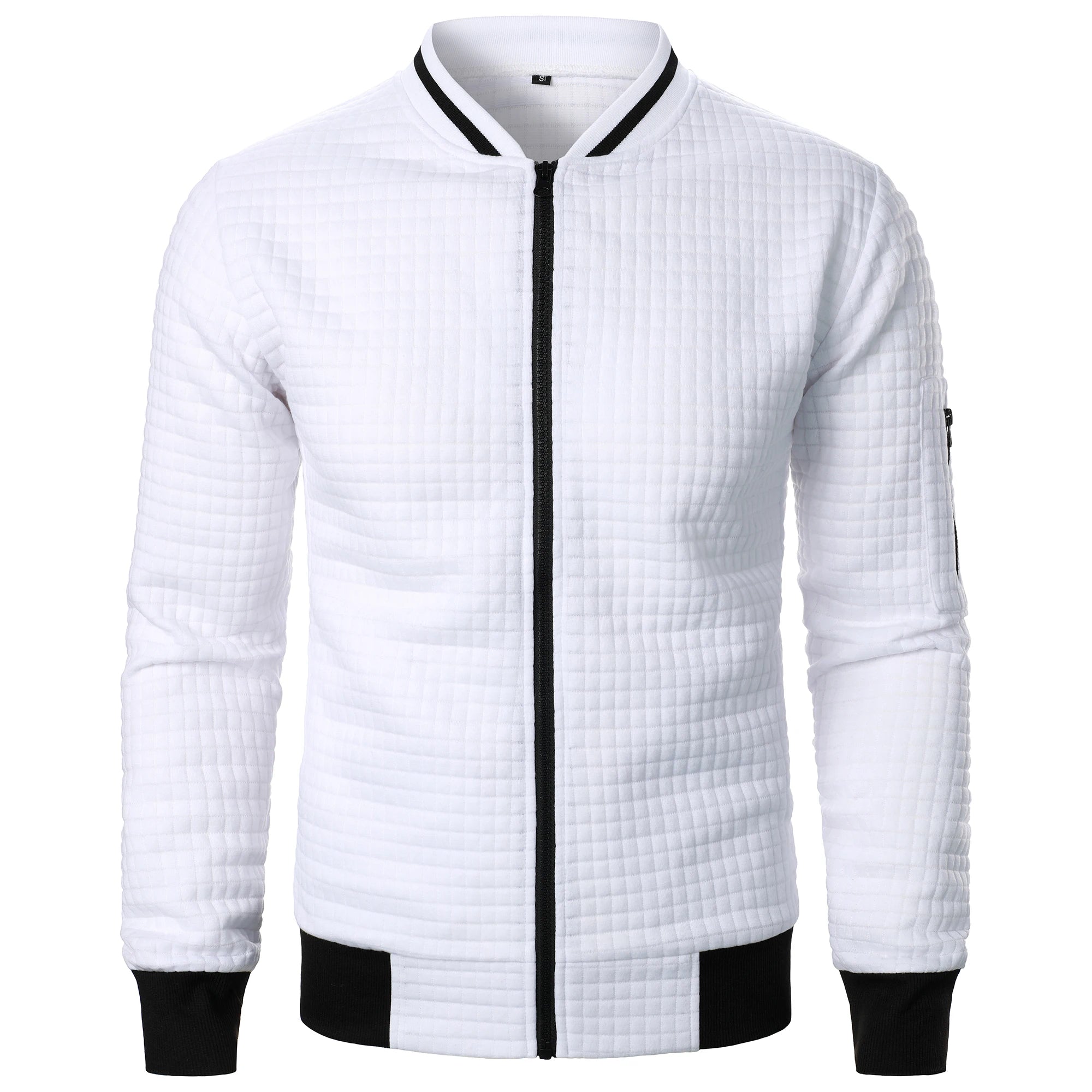 Men's Zip-Up Stand Collar Cardigan Jacket with Quilted Texture