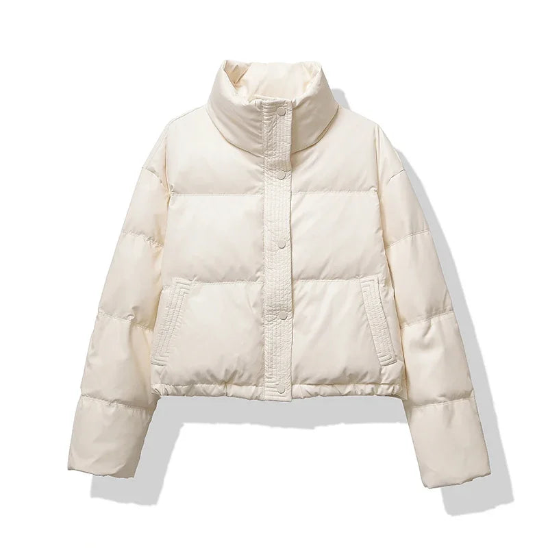 Women's Puffer Jacket with Mock Neck and Short Quilted Design