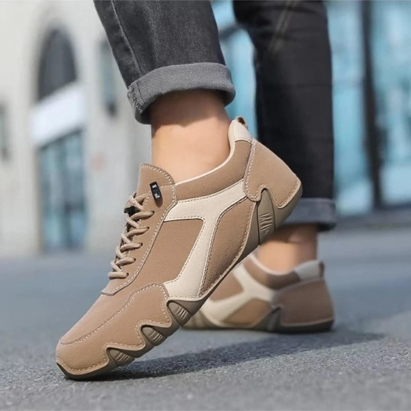 Men's Lace-Up Loafers with Contrast Panel and Textured Outsole