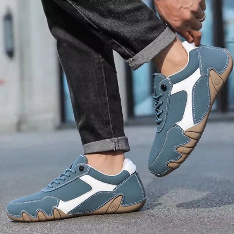 Men's Lace-Up Loafers with Contrast Panel and Textured Outsole