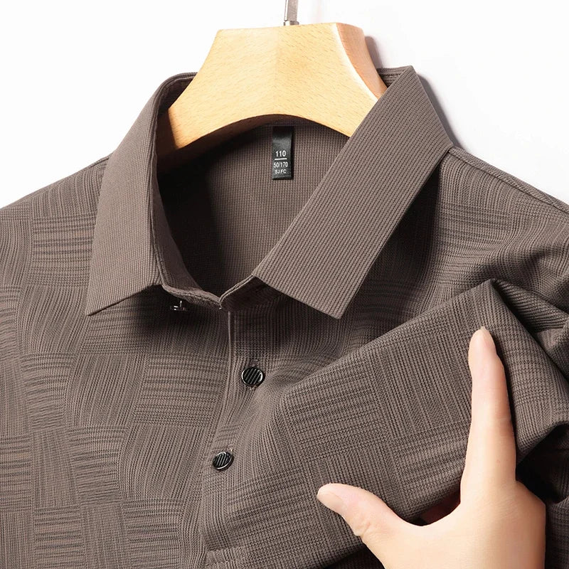 Men's Short Sleeve Polo Shirt with Geometric Print and Classic Collar