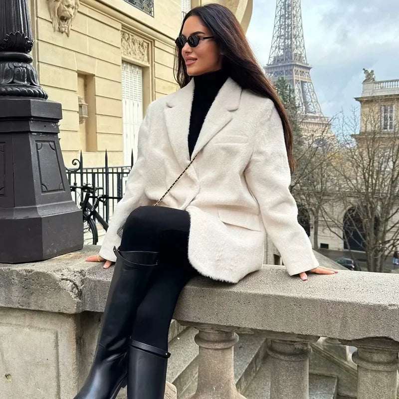 Women's Long Sleeve Blazer Jacket with Buttons and Classic Lapel