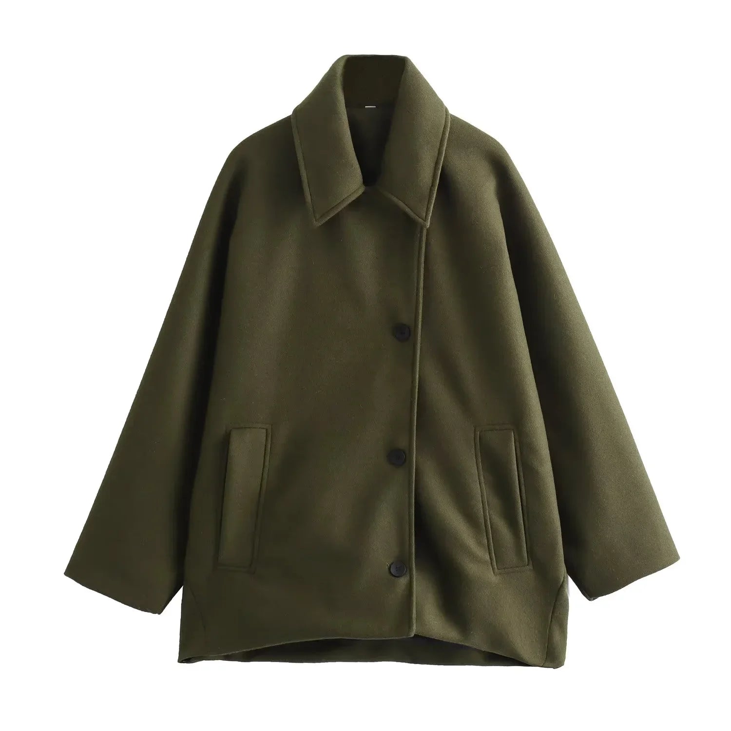 Women's Oversized Winter Coat with Long Sleeves and Button Front