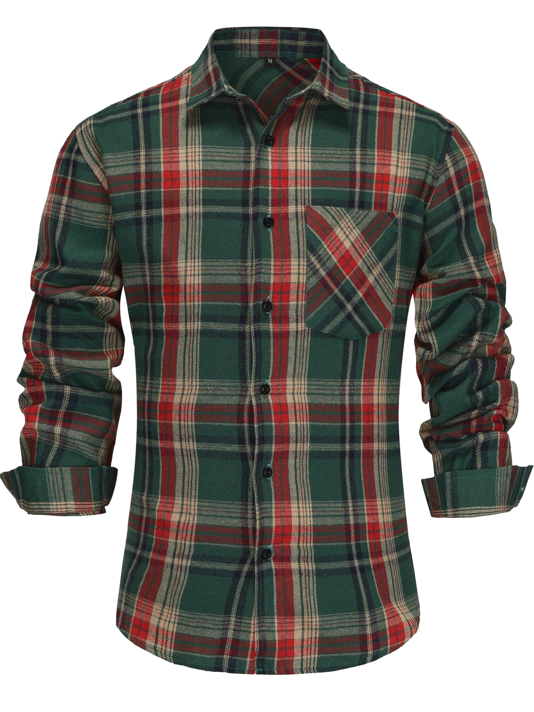 Men's Cotton Long-Sleeve Shirt with Front Pocket and Button Style