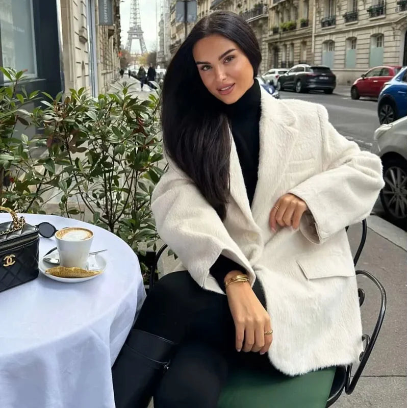 Women's Long Sleeve Blazer Jacket with Buttons and Classic Lapel