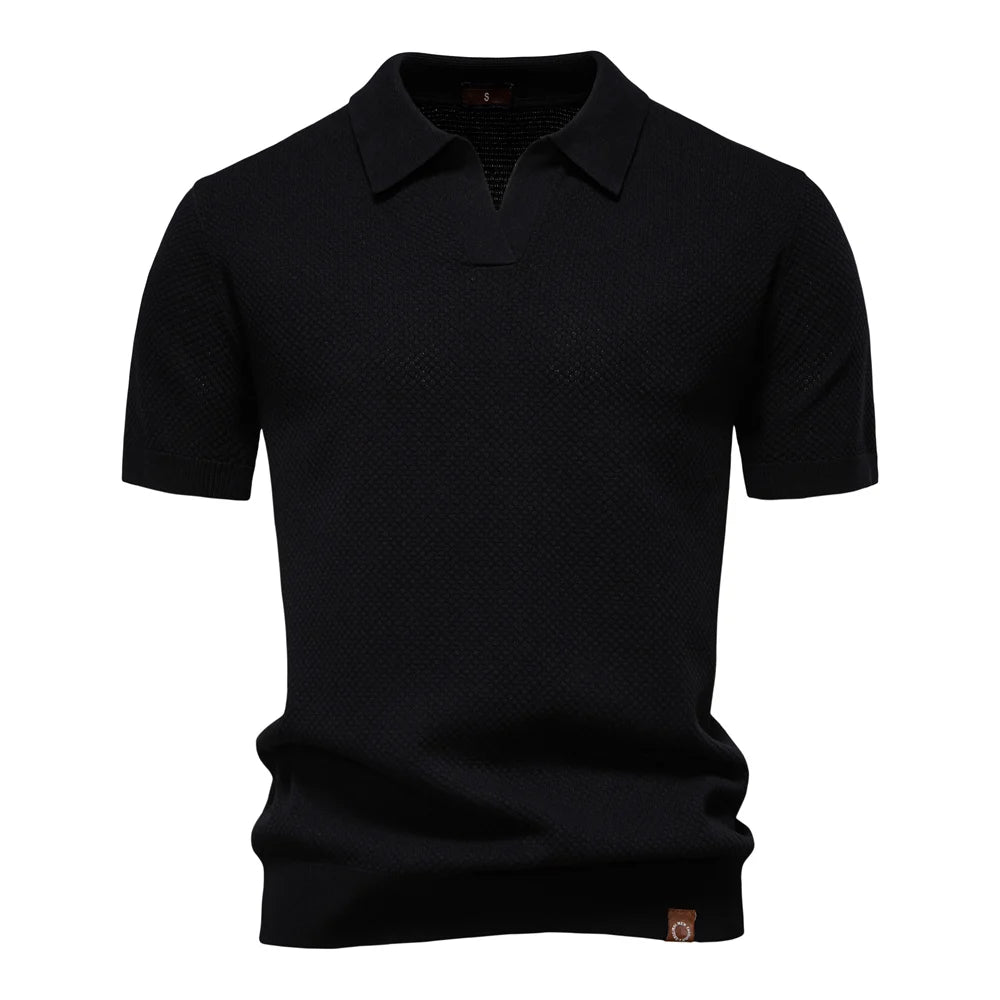 Men's Short-Sleeve Knit Polo Shirt with Textured Solid Design