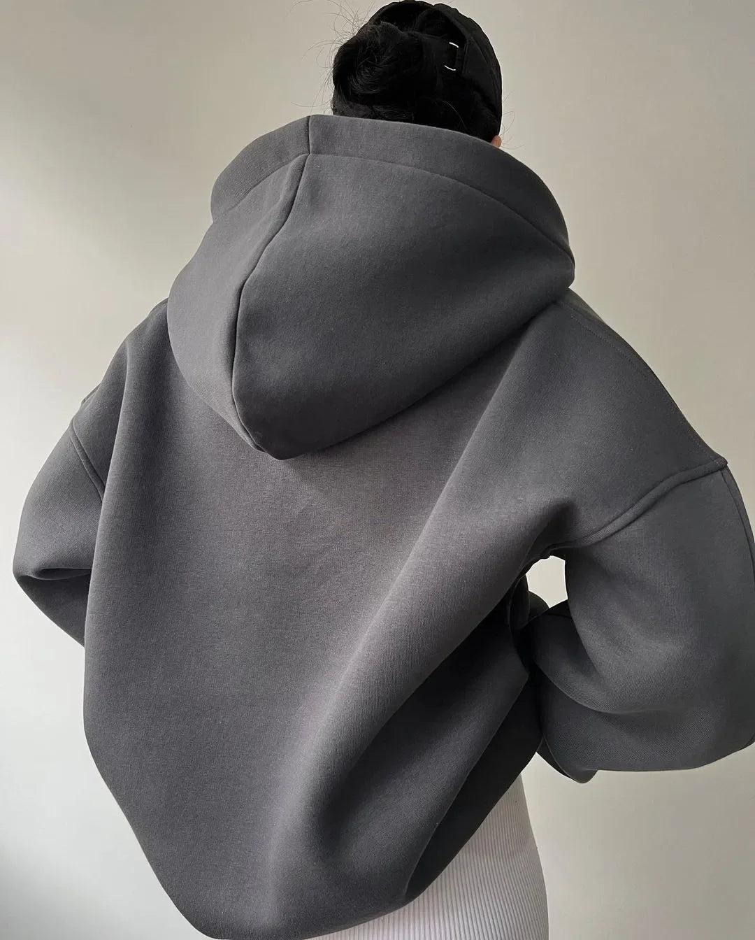 Women's Oversized Pullover Hoodie with Open V-Neck Collar Design