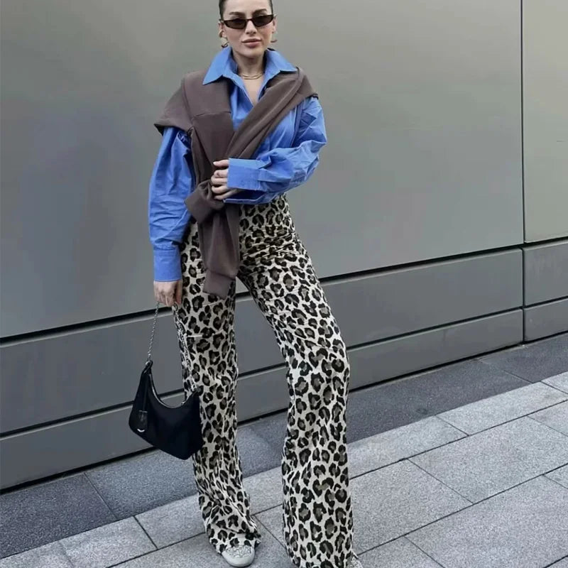 Leopard Print Wide-Leg Pants for Women