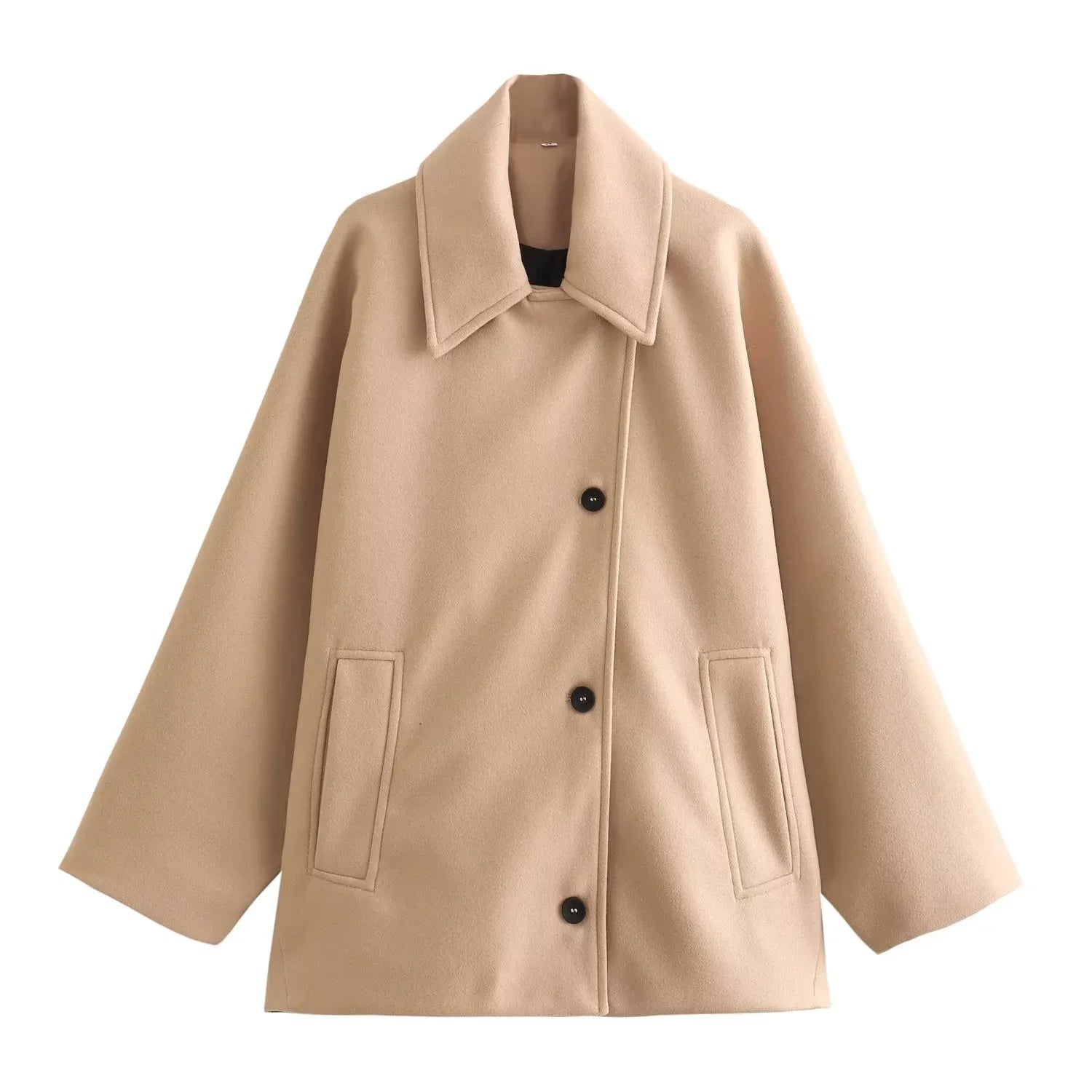 Women's Oversized Winter Coat with Long Sleeves and Button Front