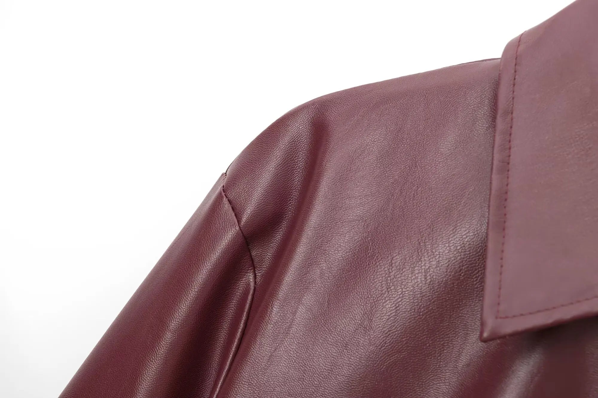 Women's Leather Jacket with Zipper Front and Classic Lapel Collar