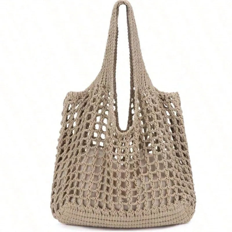 Women's Crochet Tote Bag with Hollow Knit and Large Capacity
