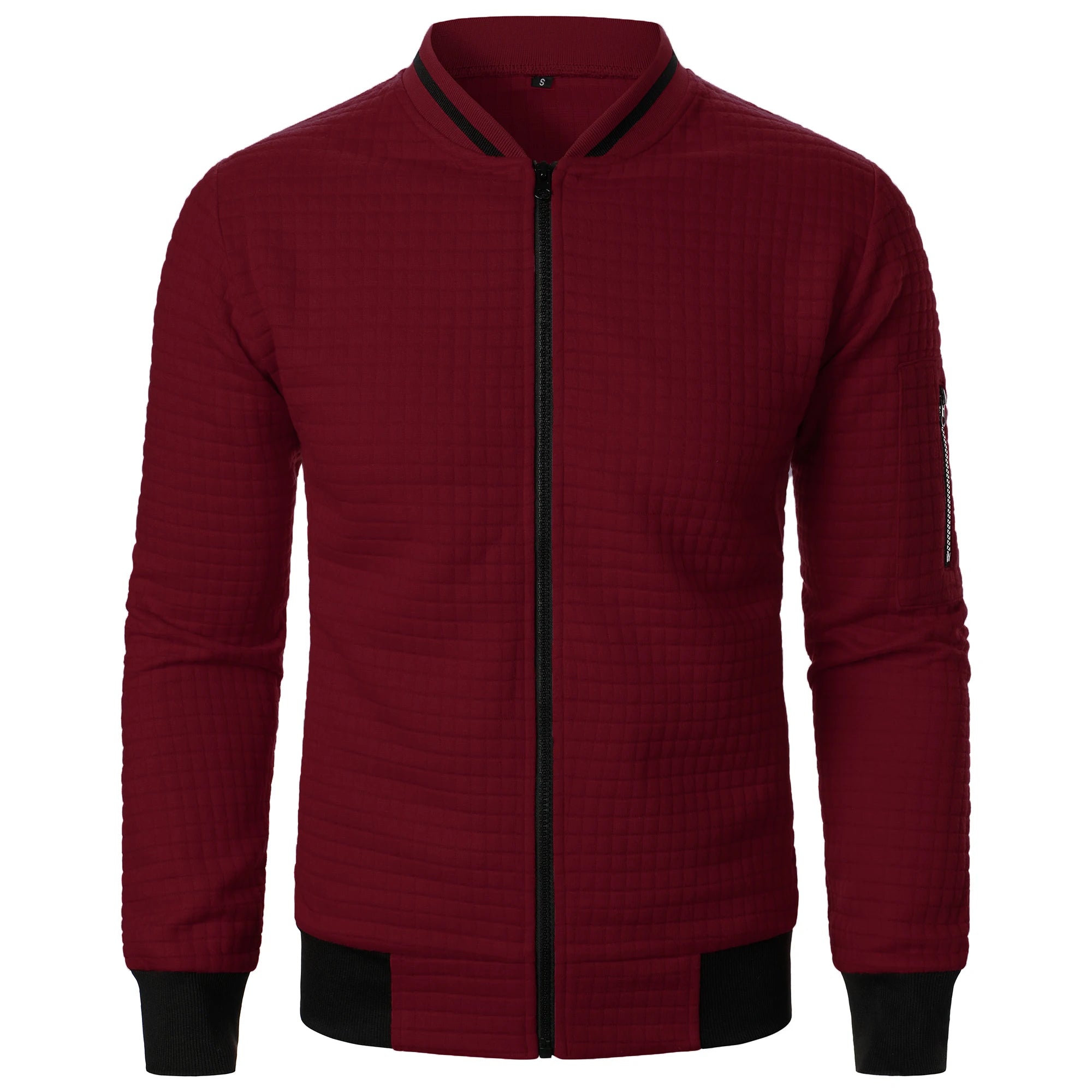 Men's Zip-Up Stand Collar Cardigan Jacket with Quilted Texture