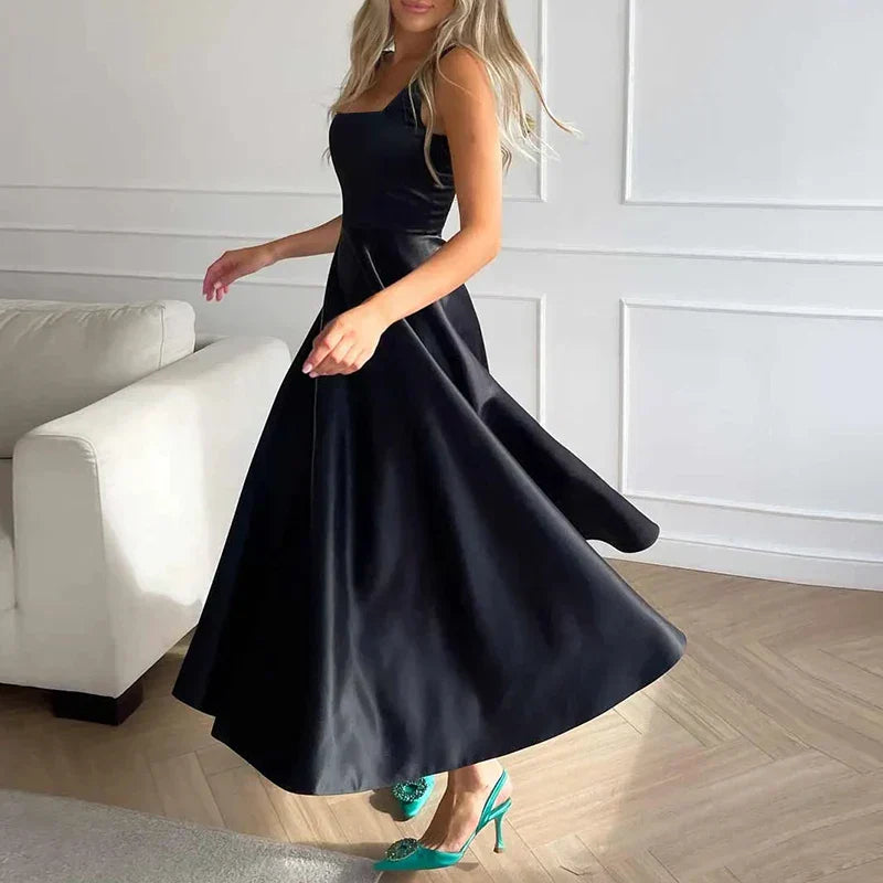 Women's Elegant Sleeveless Satin Midi Dress
