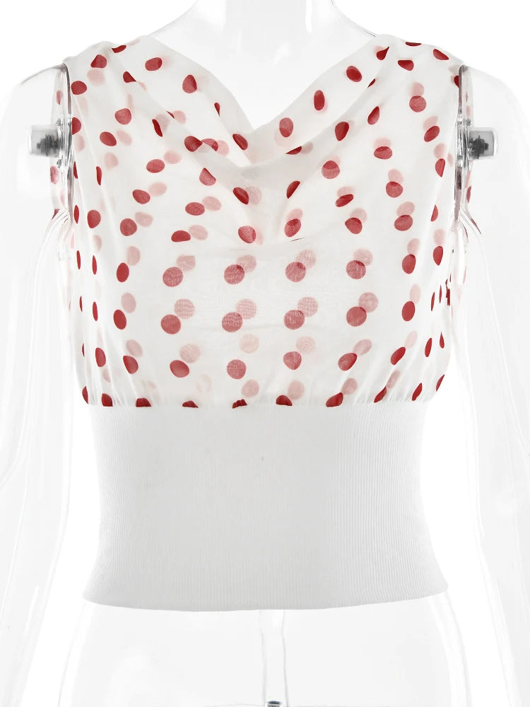 Women's One Shoulder Polka Dot Top with Cropped Fit and Stretch Hem
