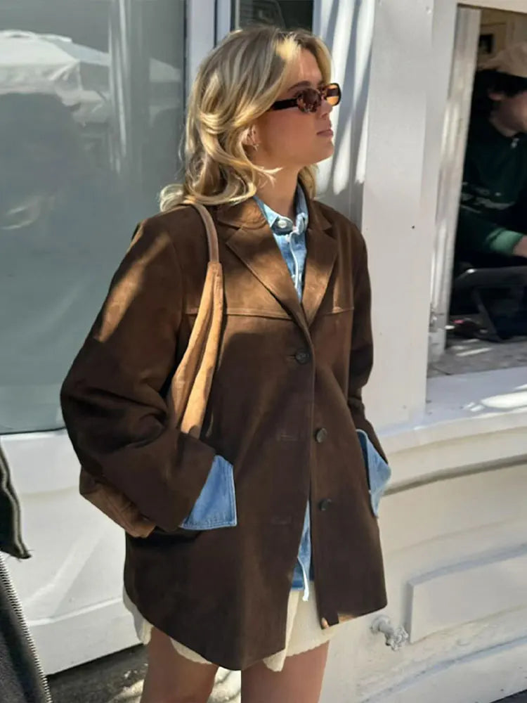 Women's Button-Up Winter Jacket with Oversized Fit and Pockets