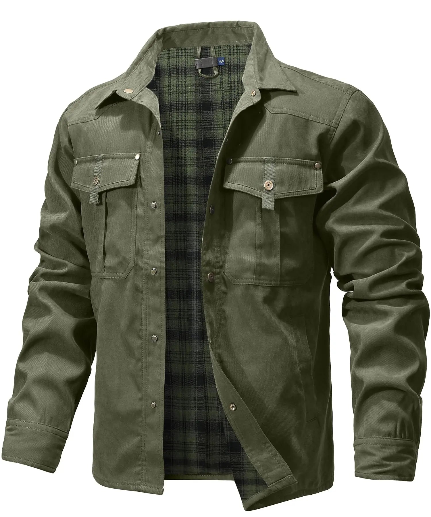 Men’s Western Overshirt Jacket with Plaid Lining and Flap Pockets