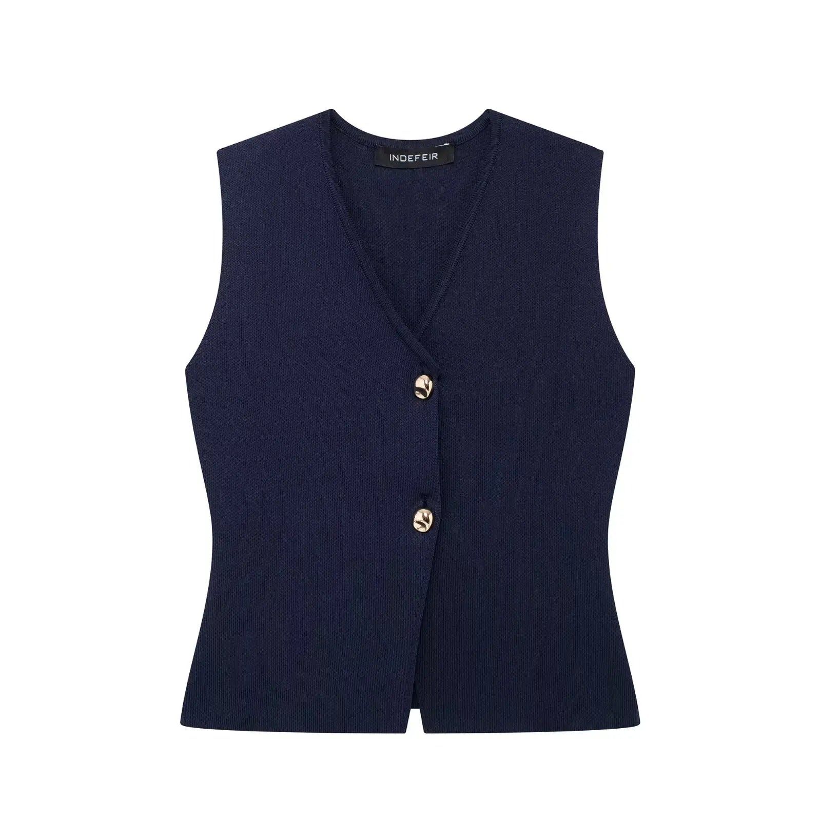 Women's Button-Front Knitted Vest Top with Sleeveless Design