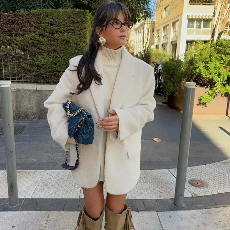 Women's Long Sleeve Blazer Jacket with Buttons and Classic Lapel