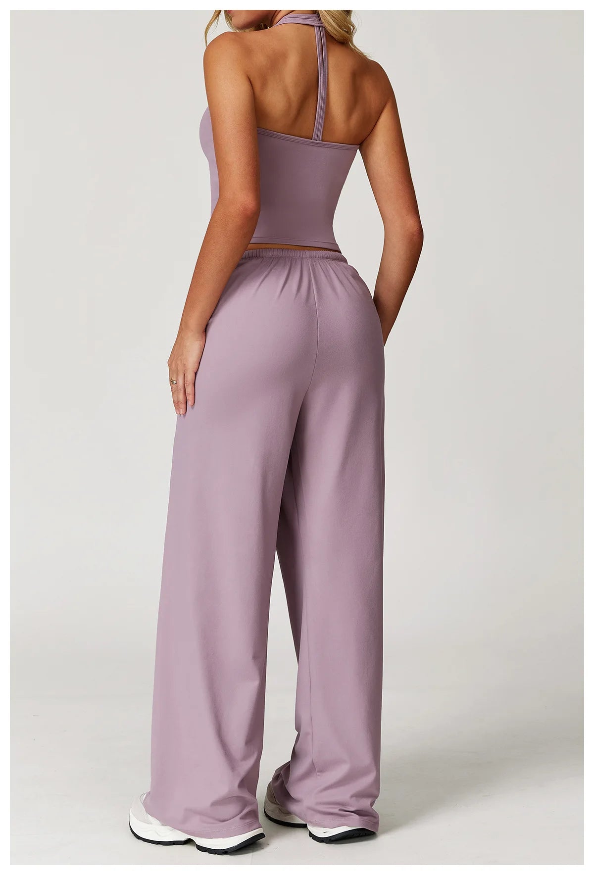 Women’s Two-Piece Lounge Set with Racerback Crop Top and Wide-Leg Pants