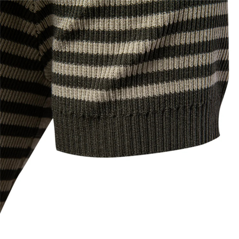 Men's Short Sleeve Striped Polo Shirt with Contrast Knit Design