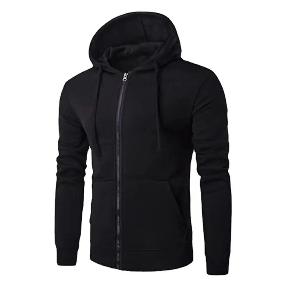 Men's Zip-Up Sport Hoodie with Drawstring Hood and Slim Fit