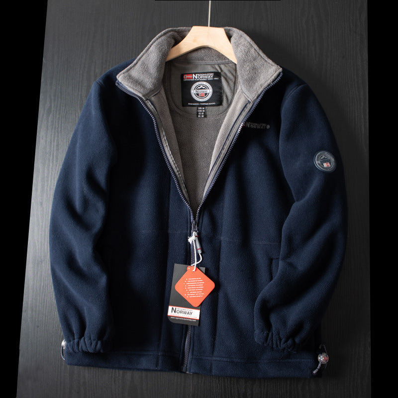 Men's Outdoor Full-Zip Jacket with High Collar and Sleek Fit
