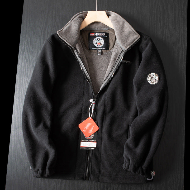 Men's Outdoor Full-Zip Jacket with High Collar and Sleek Fit