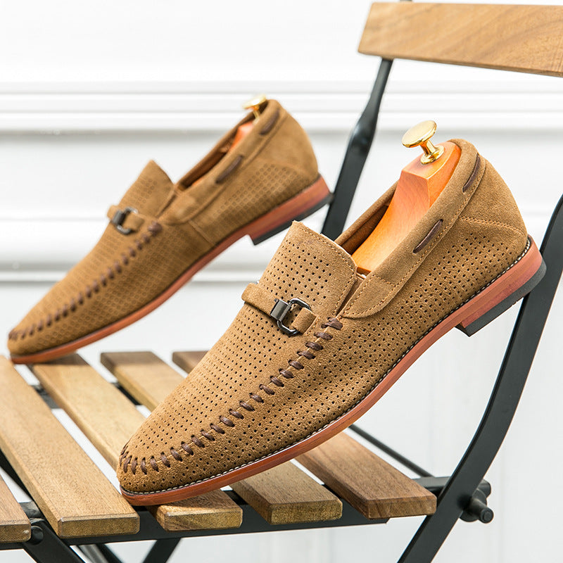 Men's Loafers with Pin Buckle Accent and Perforated Detailing