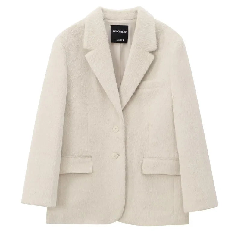 Women's Long Sleeve Blazer Jacket with Buttons and Classic Lapel