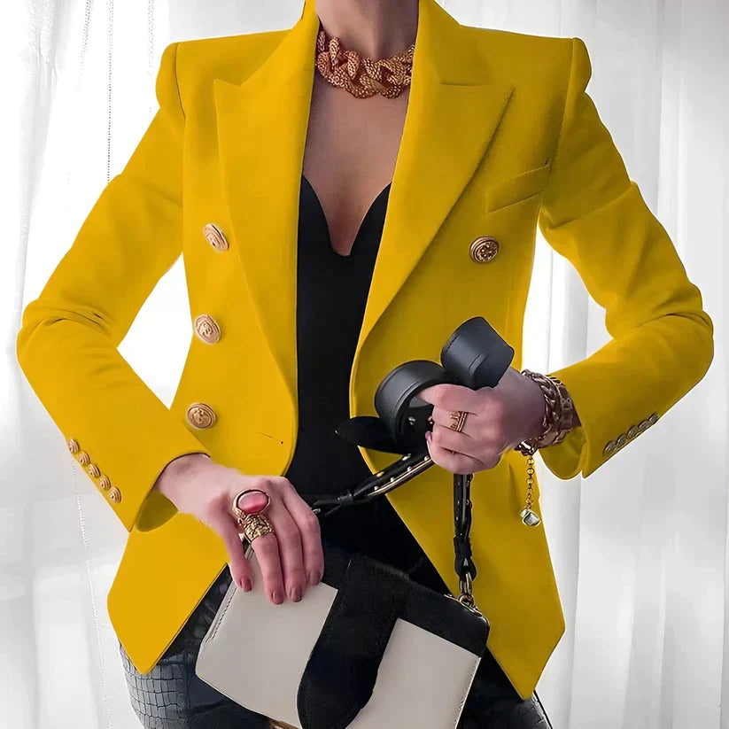 Women's Double-Breasted Black Blazer with Gold Buttons