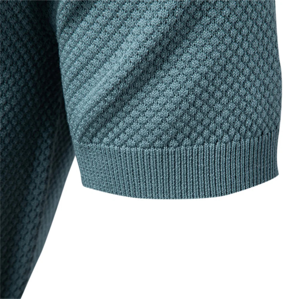 Men's Short Sleeve Polo Shirt with Textured Knit Design