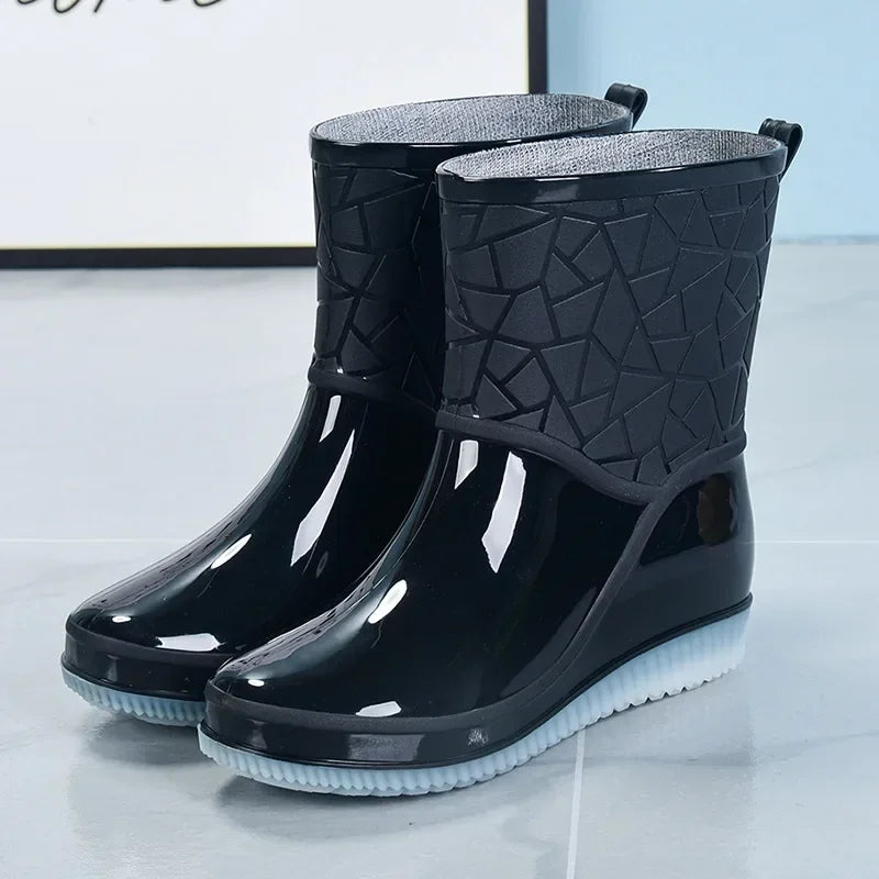 Women’s Mid-Calf Waterproof Rain Boots with Non-Slip Lightweight Sole