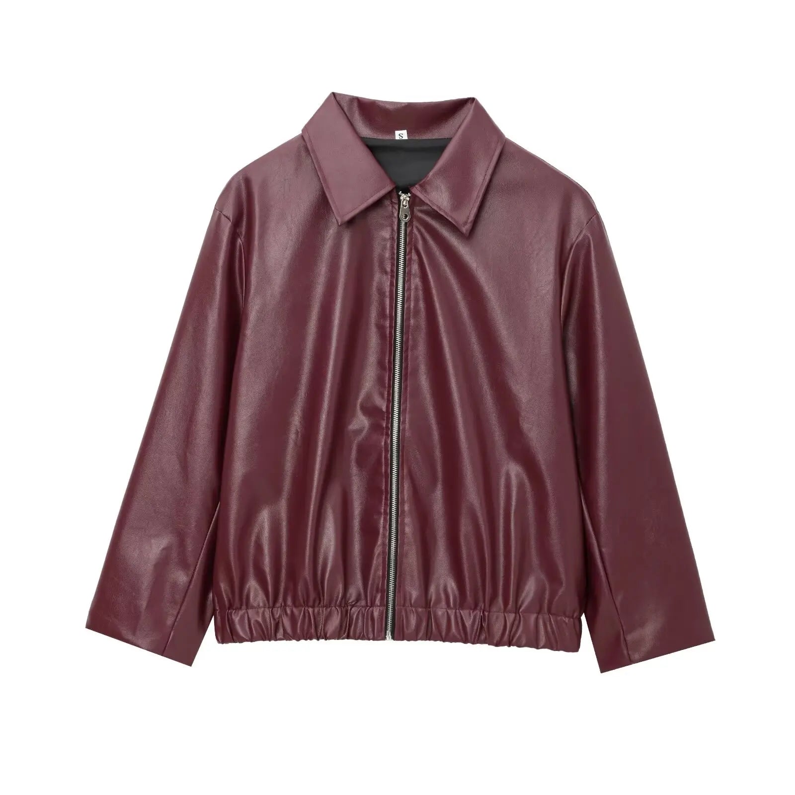 Women's Leather Jacket with Zipper Front and Classic Lapel Collar