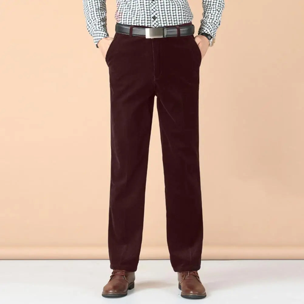 Men's Corduroy Trousers Straight Leg Business Casual Classic Fit