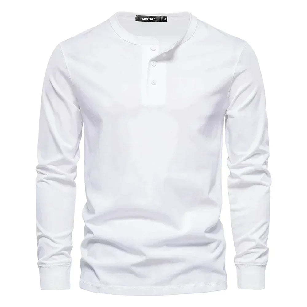 Men's Classic Long Sleeve Henley Shirt with Three Button Placket