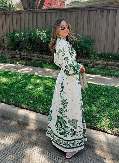 Women's Long Sleeve Printed Maxi Dress