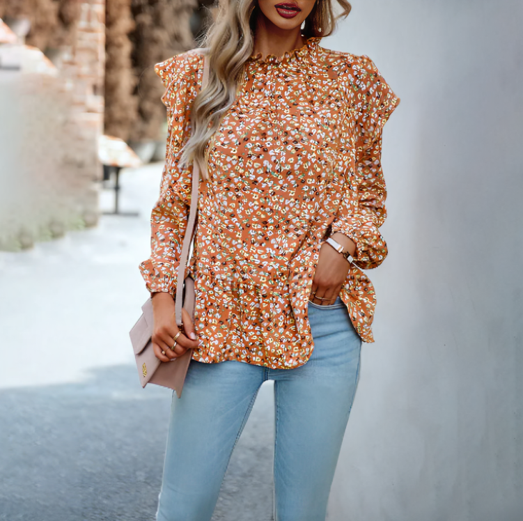 Women's Elegant Floral Long Sleeve Blouse