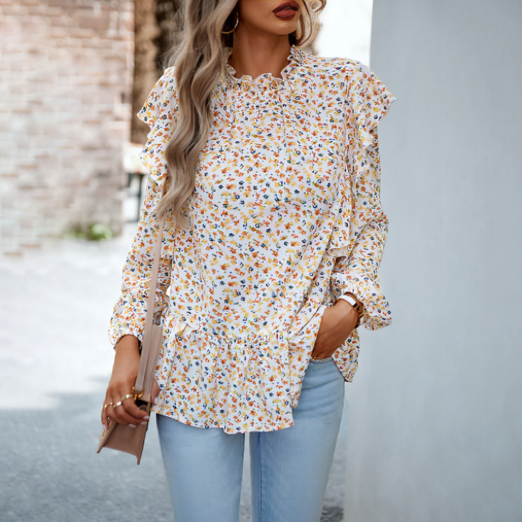 Women's Elegant Floral Long Sleeve Blouse