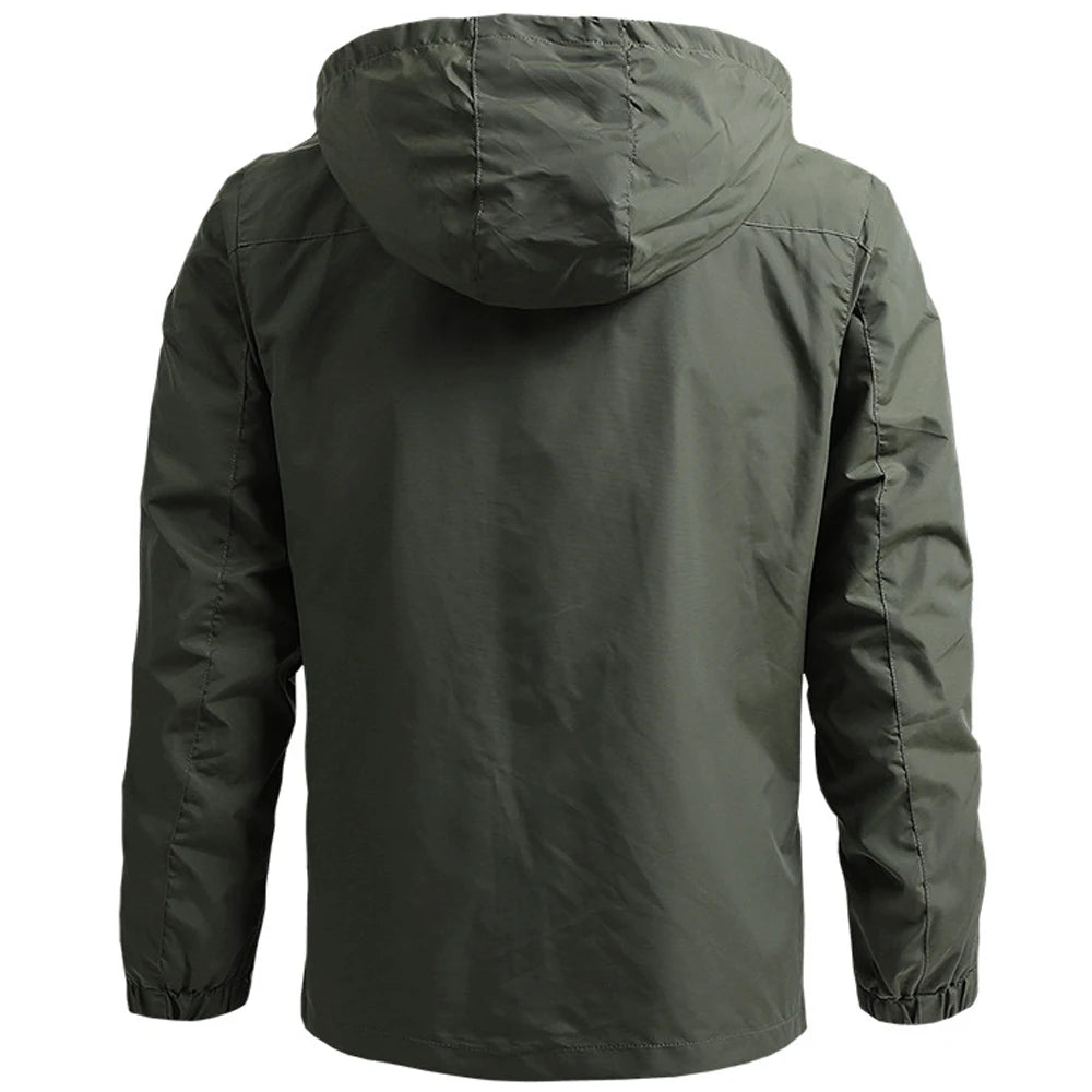 Men’s Waterproof Hooded Windbreaker Jacket with Zip Front Design