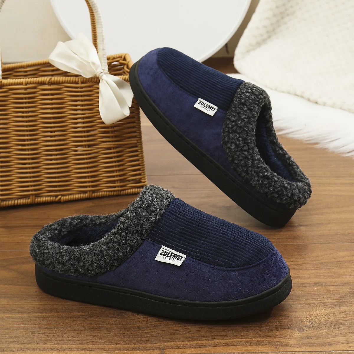 Men's Memory Foam Indoor Slippers with Soft Plush and Anti-Slip Sole