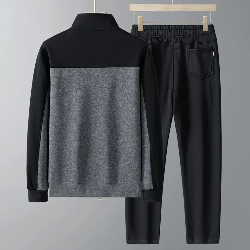 Men's Tracksuit Two Piece Set with Zip Jacket and Geometric Detail
