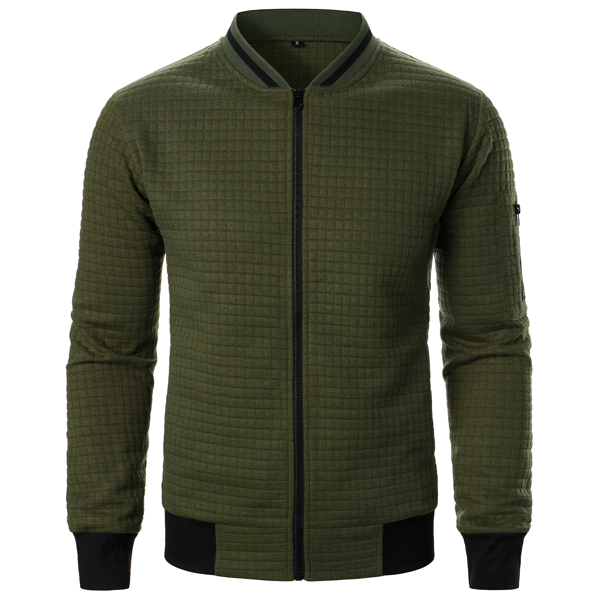 Men's Zip-Up Stand Collar Cardigan Jacket with Quilted Texture