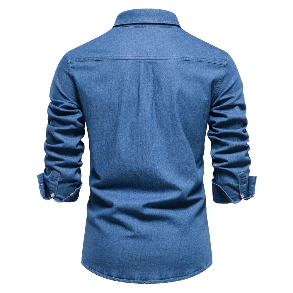 Men's Slim Fit Long Sleeve Shirt with Button Front and Classic Collar