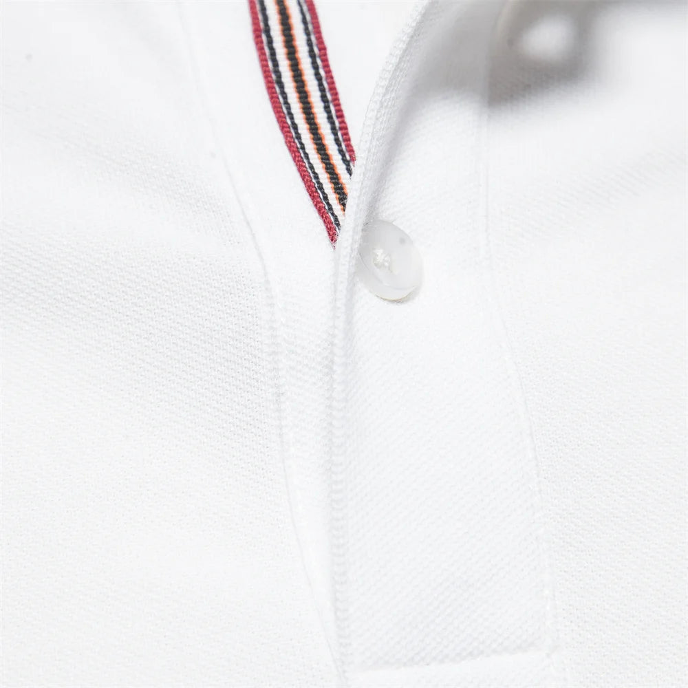 Men's Short-Sleeve Polo Shirt with Chest Logo and Button Placket
