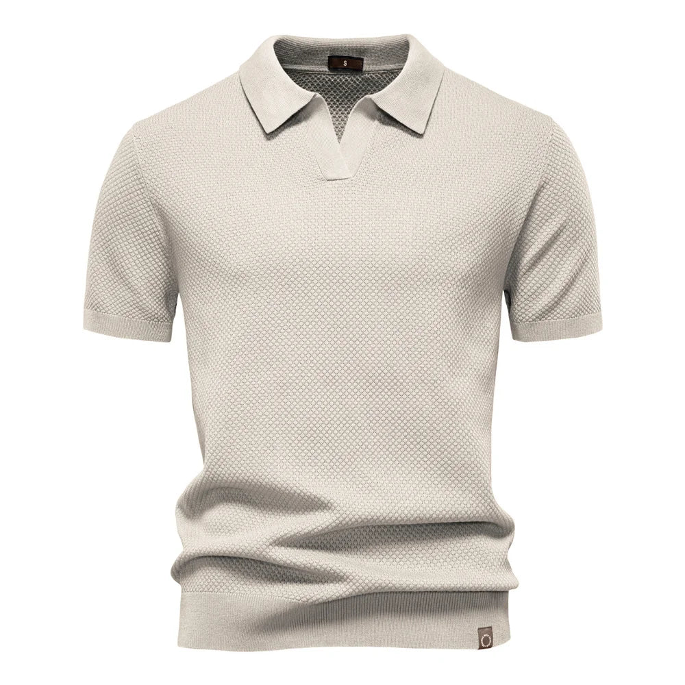 Men's Short-Sleeve Knit Polo Shirt with Textured Solid Design