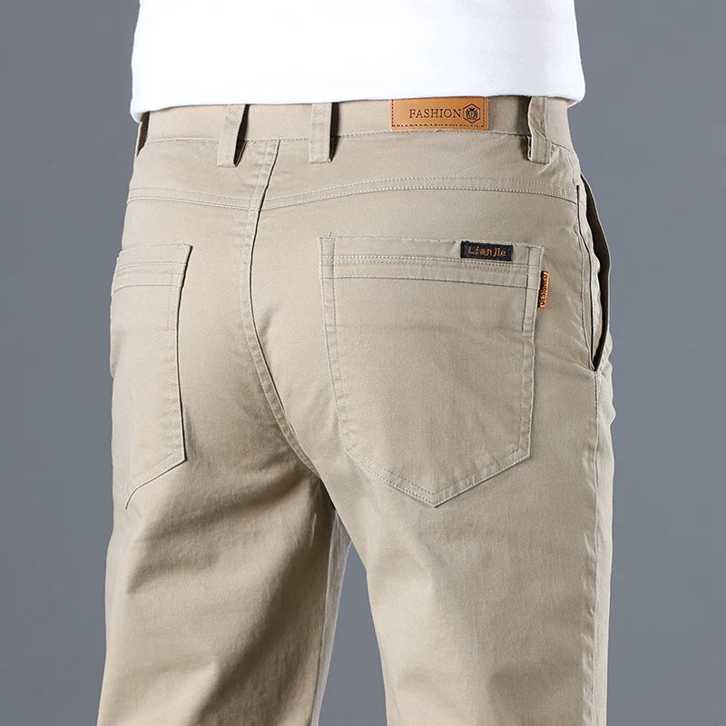 Men's Cotton Work Trousers Slim Fit Straight Leg Business Casual Wear