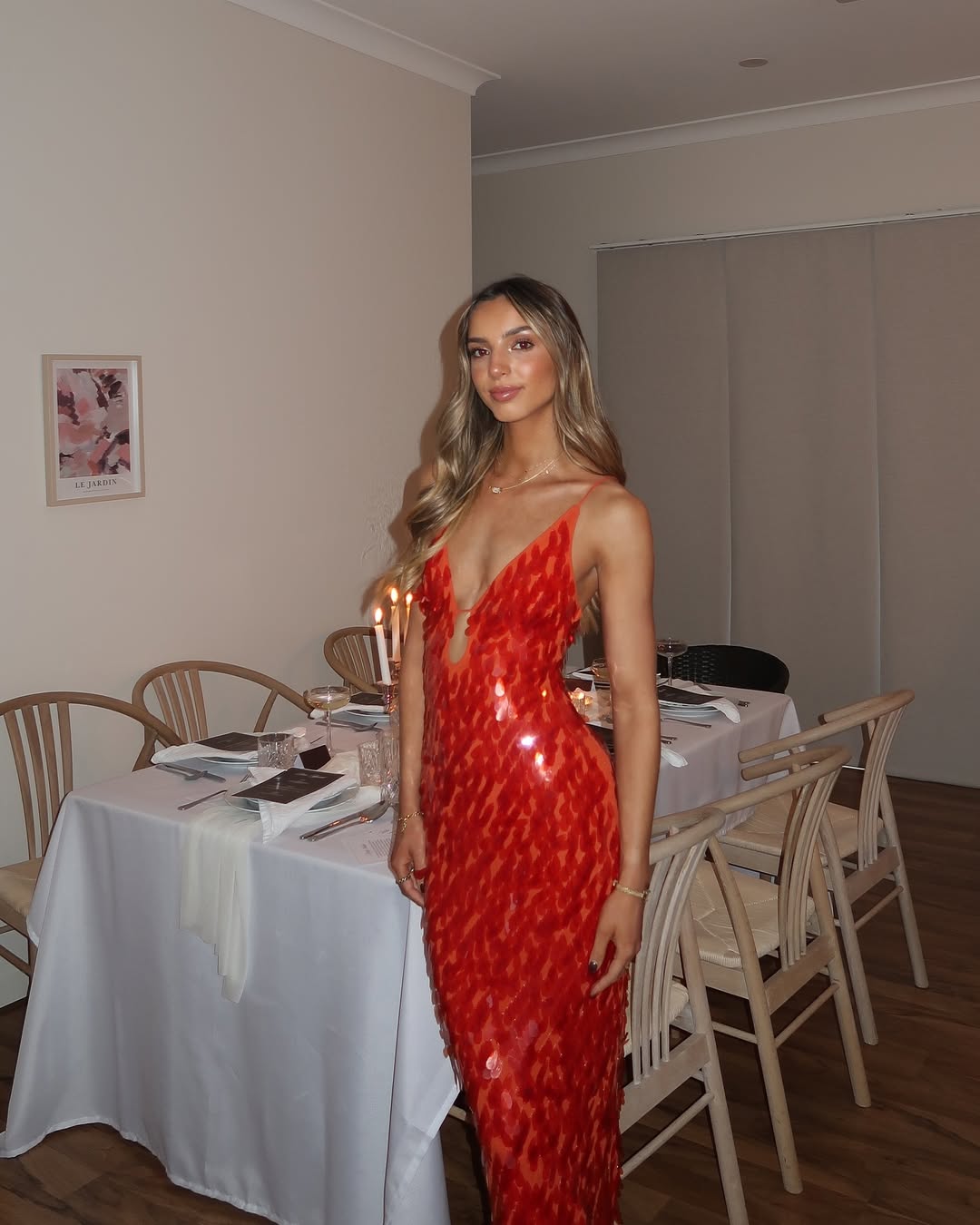 Women's Sequin Maxi Dress with Deep V-Neck and Slim Fit Cut