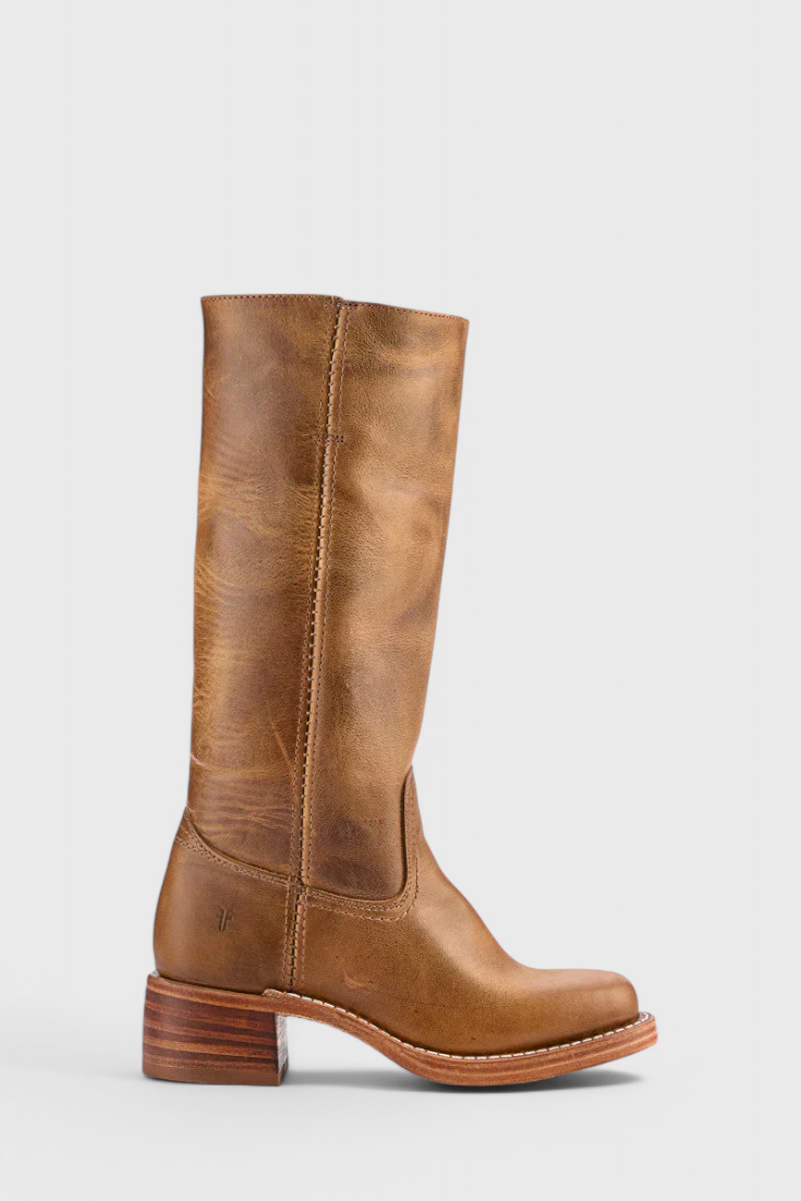 Women's Knee High Boots with Stacked Heel and Classic Round Toe